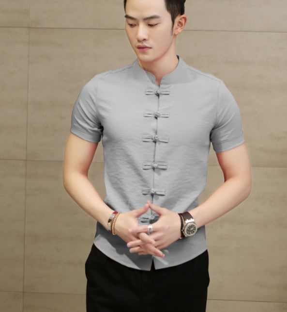 Chinese style men's solid color shirt - Urban Nomads