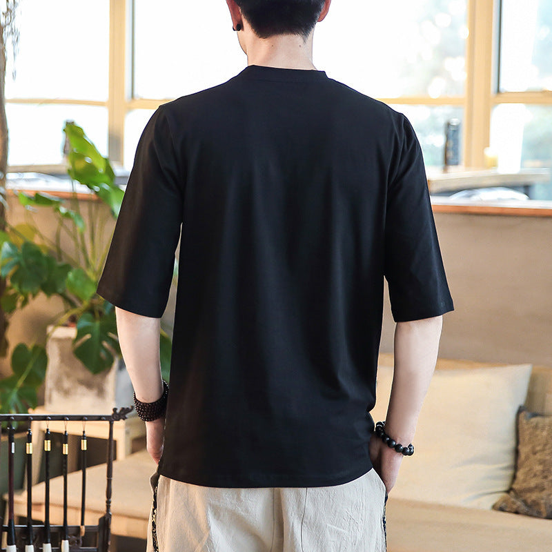 Chinese style print short sleeve men's top - Urban Nomads