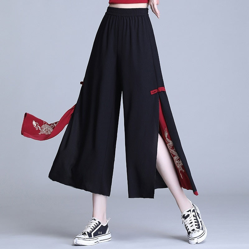 Side Slit Chinese Style Loose Cropped Trousers - Urban Nomads