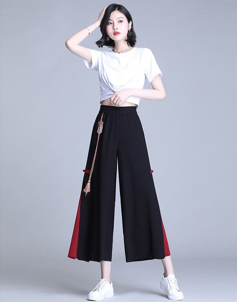 Side Slit Chinese Style Loose Cropped Trousers - Urban Nomads