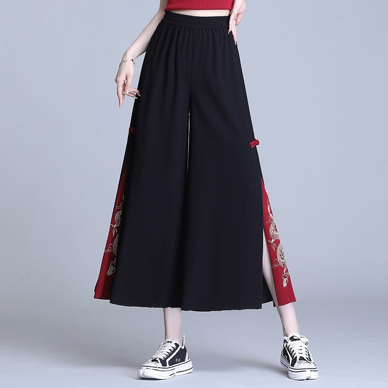 Side Slit Chinese Style Loose Cropped Trousers - Urban Nomads