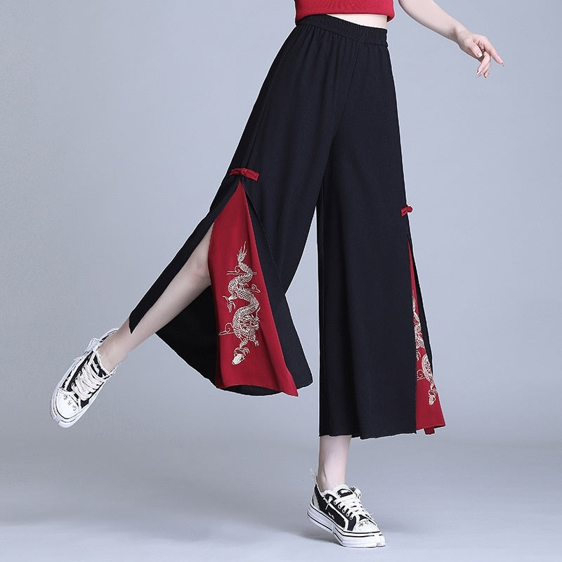 Side Slit Chinese Style Loose Cropped Trousers - Urban Nomads