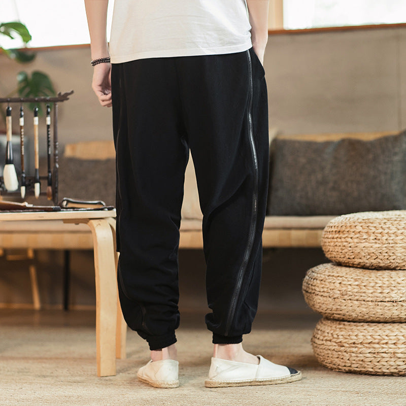 Men's Chinese Style Embroidered Linen Trousers - Urban Nomads