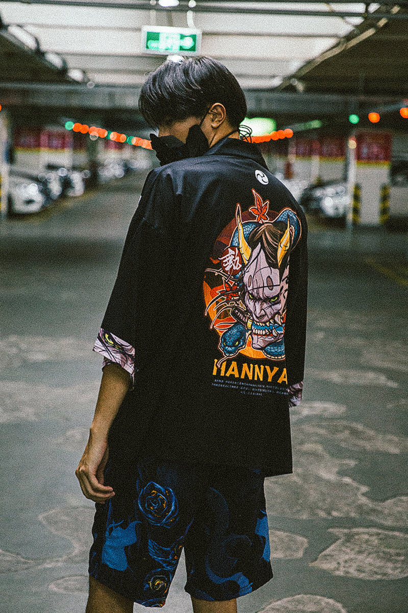 Mens Chinese style hannya print robes - Urban Nomads