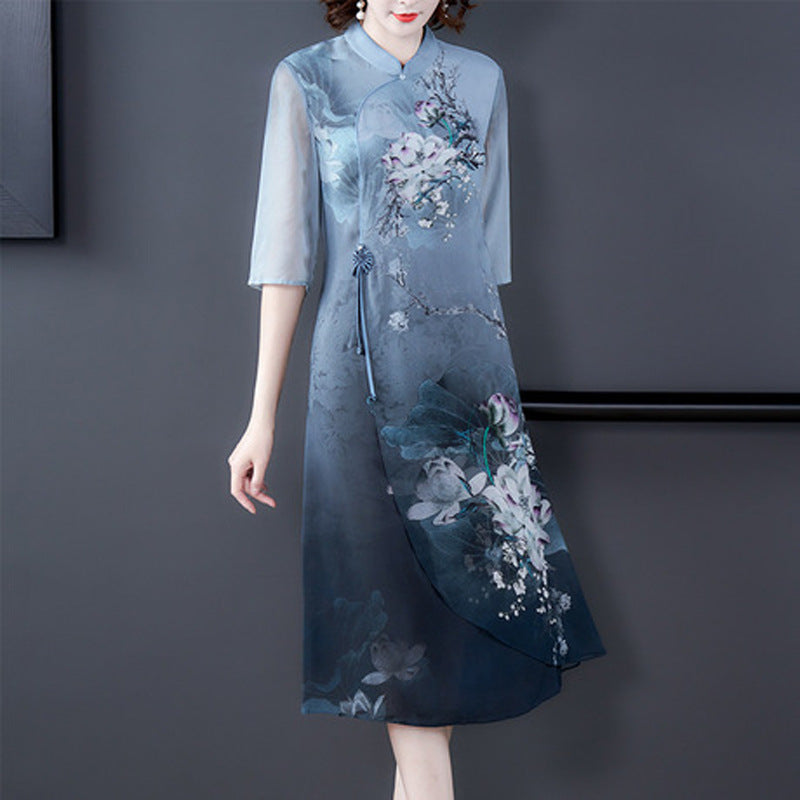 printed silk cheongsam - Urban Nomads