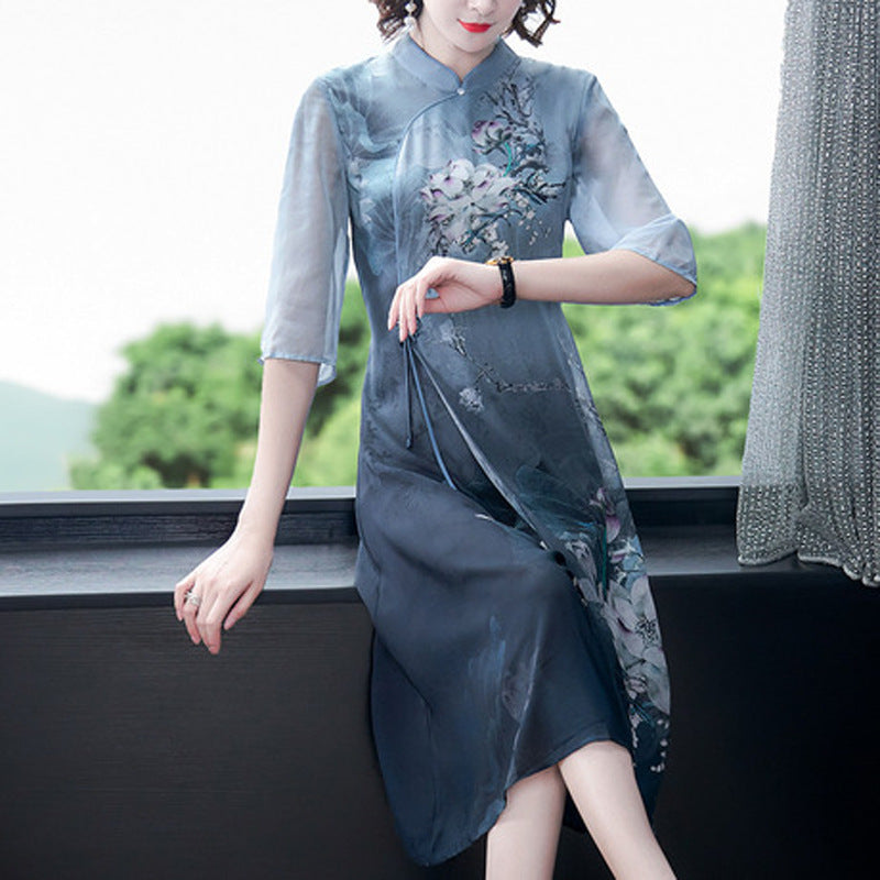 printed silk cheongsam - Urban Nomads