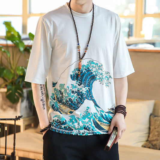 Chinese style print short sleeve men's top - Urban Nomads