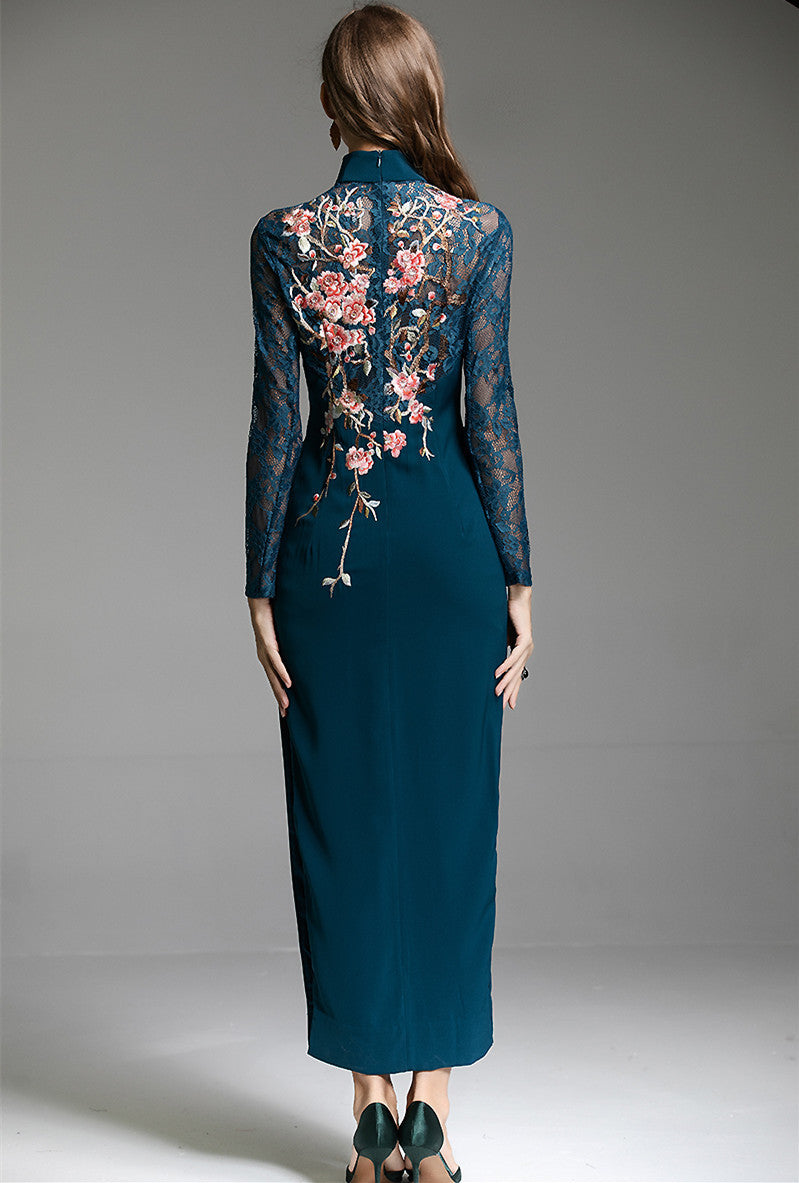 Dignified And Elegant Chinese Style Embroidered Flower Chinese Dress - Urban Nomads