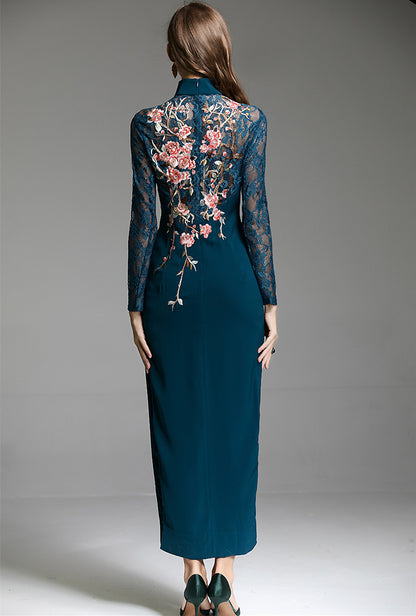 Dignified And Elegant Chinese Style Embroidered Flower Chinese Dress - Urban Nomads