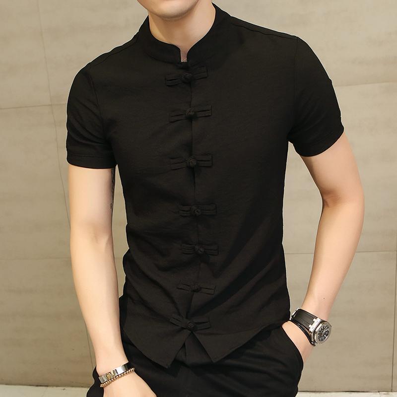 Chinese style men's solid color shirt - Urban Nomads