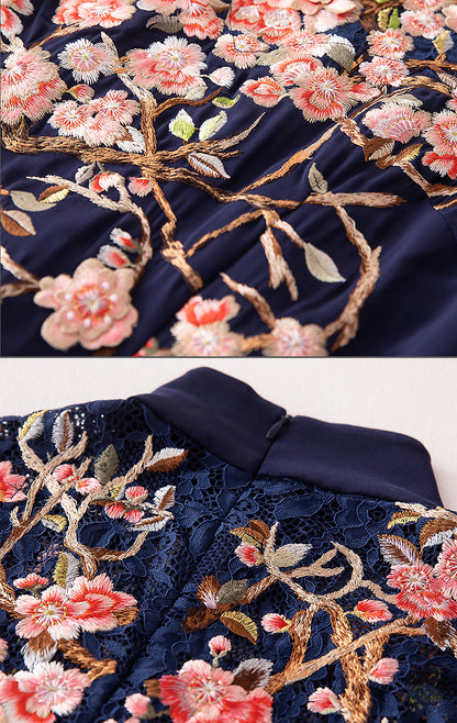 Dignified And Elegant Chinese Style Embroidered Flower Chinese Dress - Urban Nomads