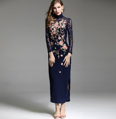 Dignified And Elegant Chinese Style Embroidered Flower Chinese Dress - Urban Nomads